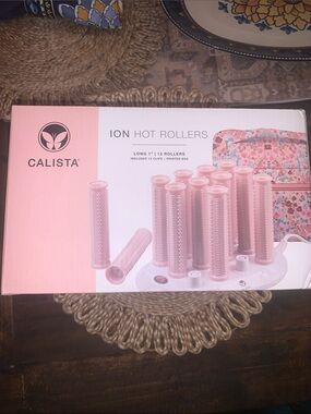 Calista Ion Hot Rollers in Pink - Long 1” 12 rollers and floral bag